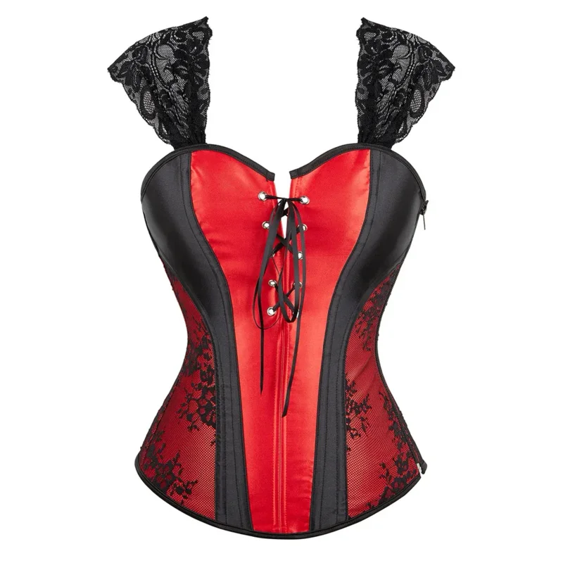 Corset Women Top Zip Side Bustiers with Lace Straps Vintage Costume Corsets Plus Size Corsetto