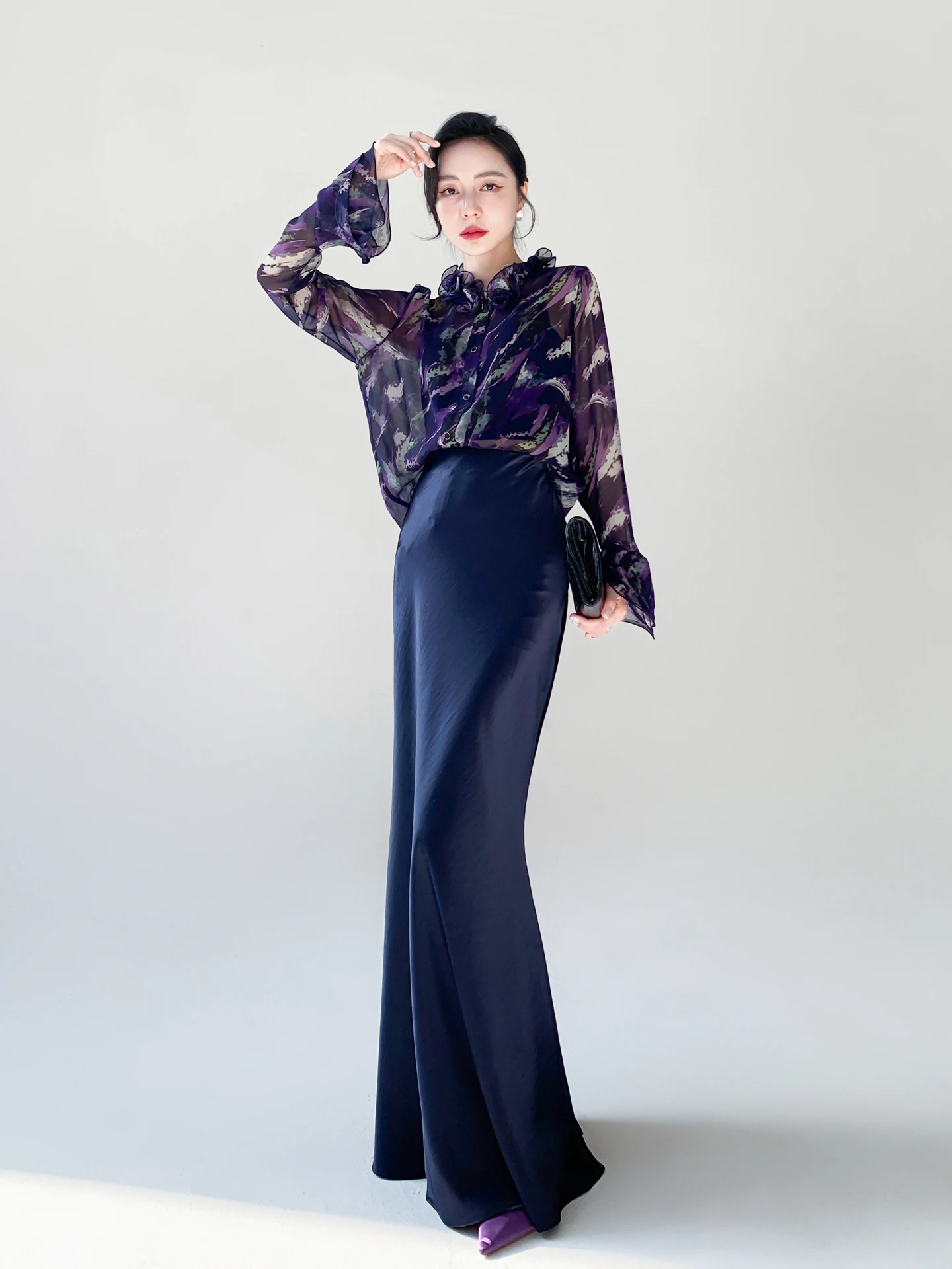 

Aksaya Hong Kong Style Floral Print Shirt Thin Women's Design Sensation Spring Summer New Arrival Breathable Polyester Long S...