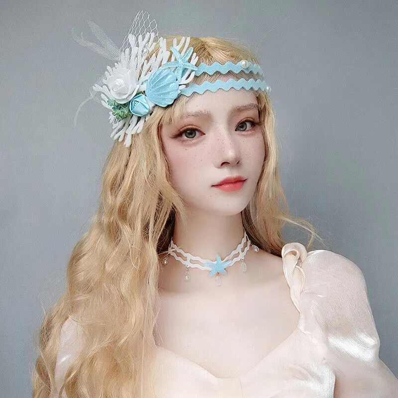 Colorful Flower Lace-up Headband Princess Girl Crown Mermaid Sea Star Shell Headband Prop Garland Headwear Accessories