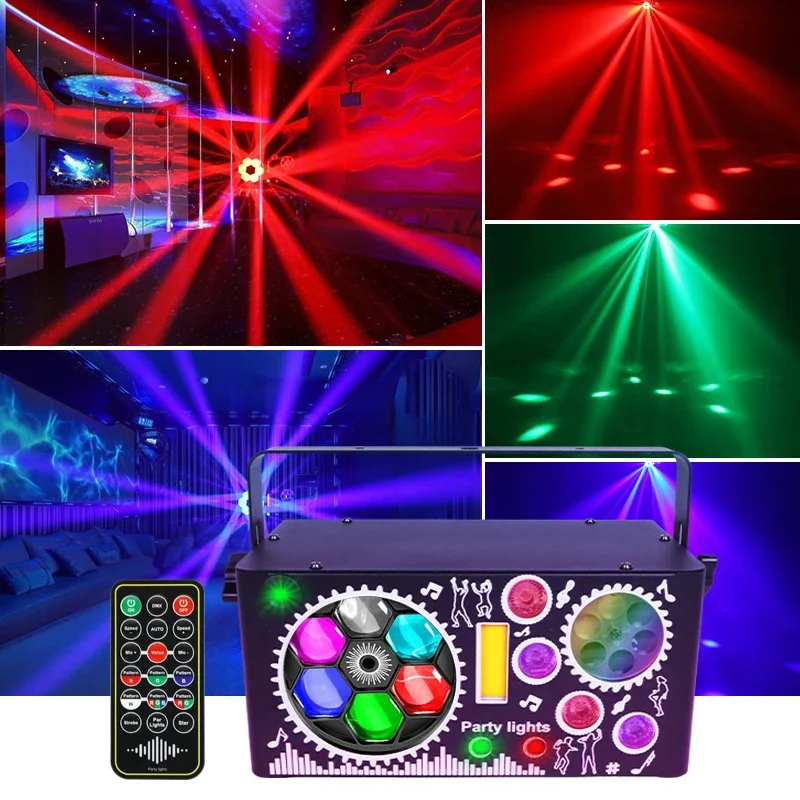 LED الليزر الإسقاط المرحلة الإضاءة RGBW DJ ديسكو مصابيح حفلات التحكم عن بعد لعيد الميلاد نادي الزفاف ديكور حانات المنزل