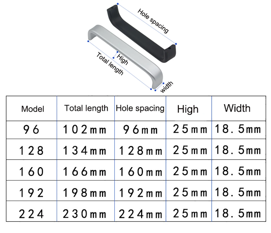 Uchwyt ze stopu aluminium 96/128/160/192/224mm szafka szafa drzwi szufladowe uchwyt meblowy wyposażenie sprzętowe