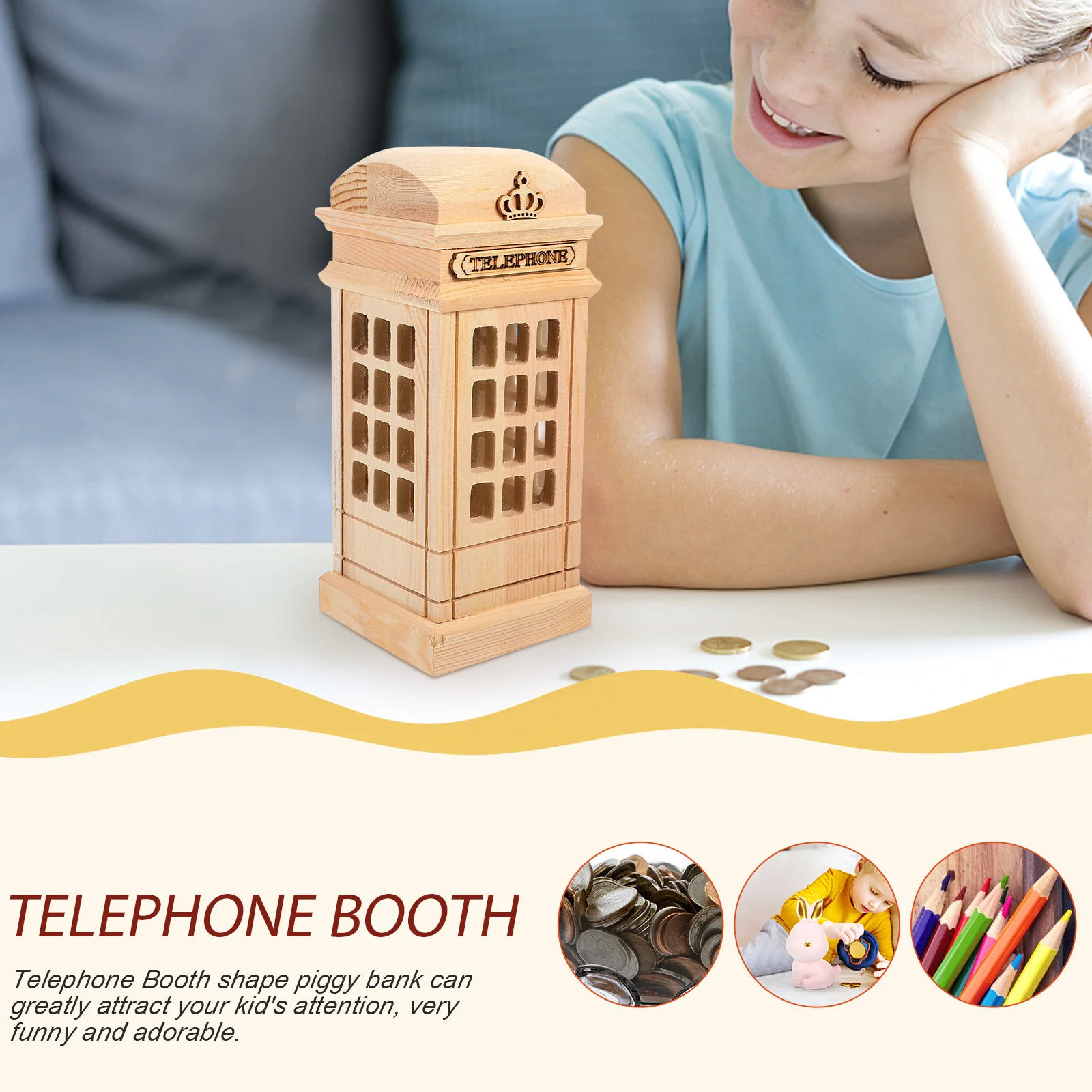 DIY Graffiti Wooden Piggy Bank Adorable Money Pot for Kids Room Decoration Saving Jar Saving Bank