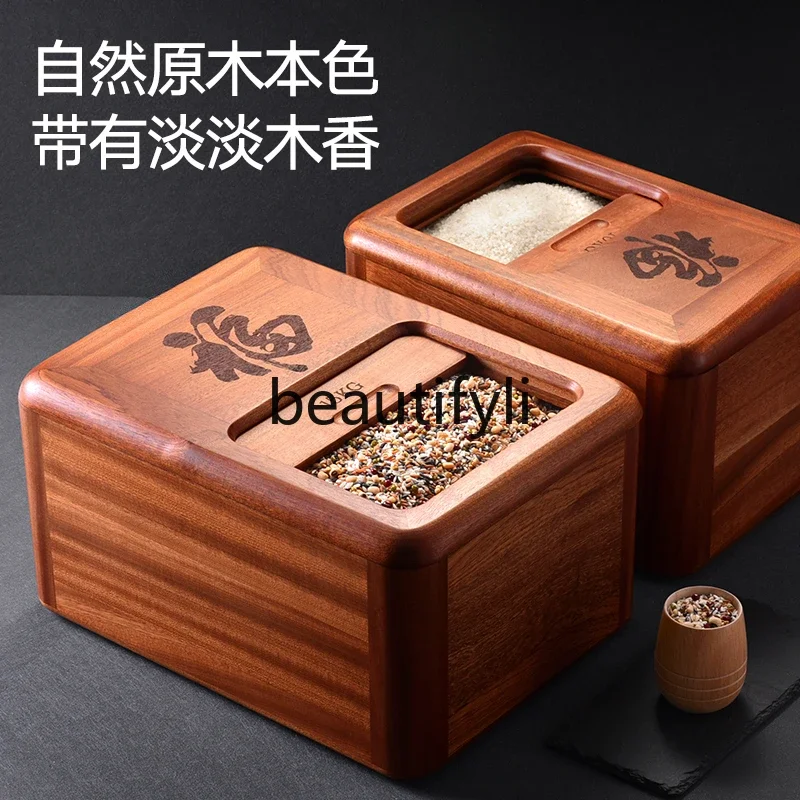 Solid wood rice barrel 10kg 15kg household wooden insect-proof moisture-proof sealed rice storage barrel rice box