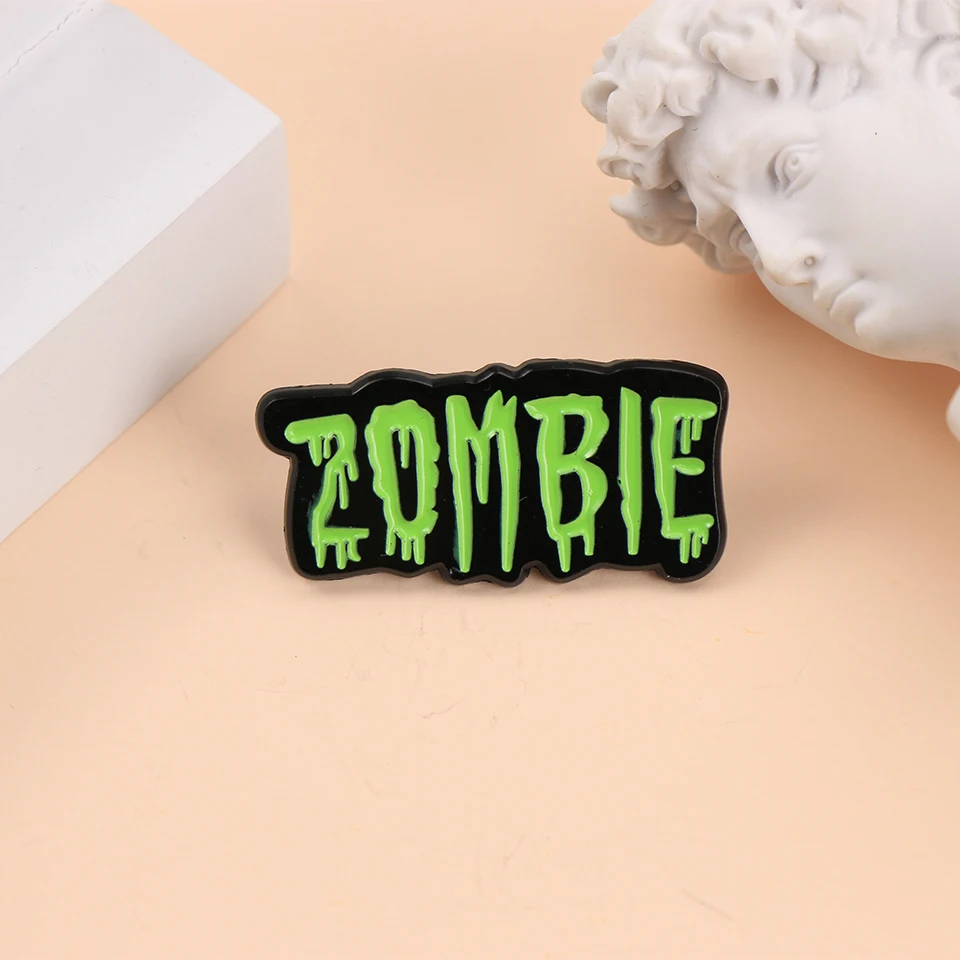 Horror Punk Logo Letters Zombie Enamel Metal Funny Lapel Pins Brooches Badges Backpack Clothing Jewelry Gift for Kids Friends
