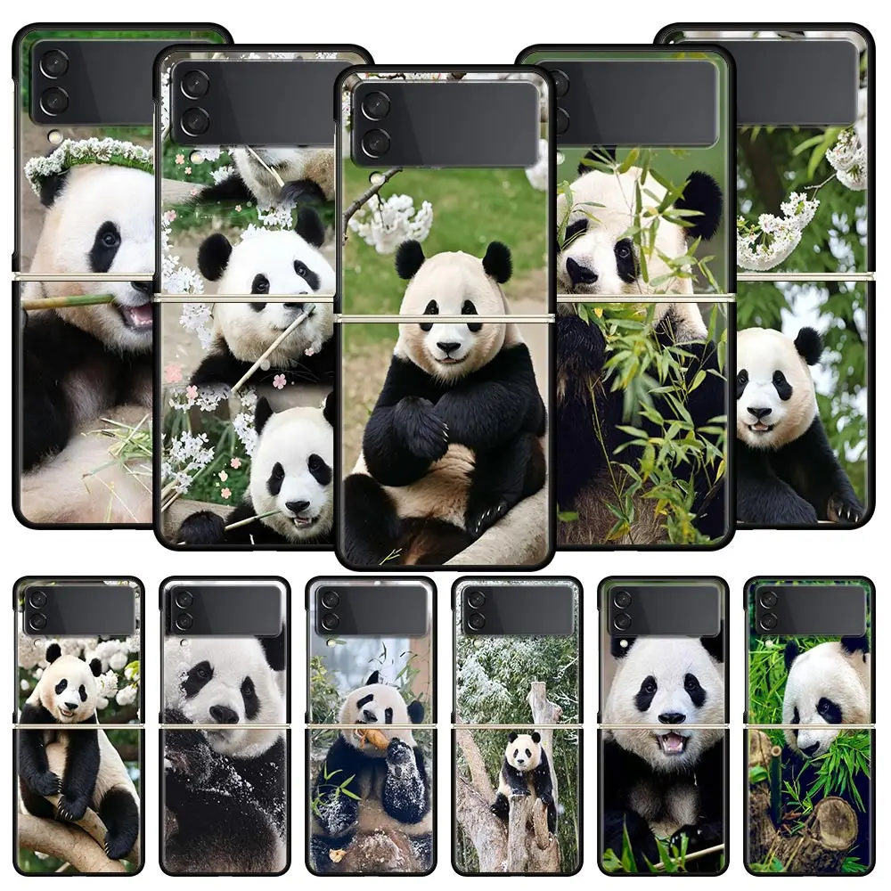 Phone Case for Samsung Galaxy Z Flip 3 4 5 6 Folding Black Shell For Samsung Z Flip4 Flip5 PC Hard Cover Fubao panda