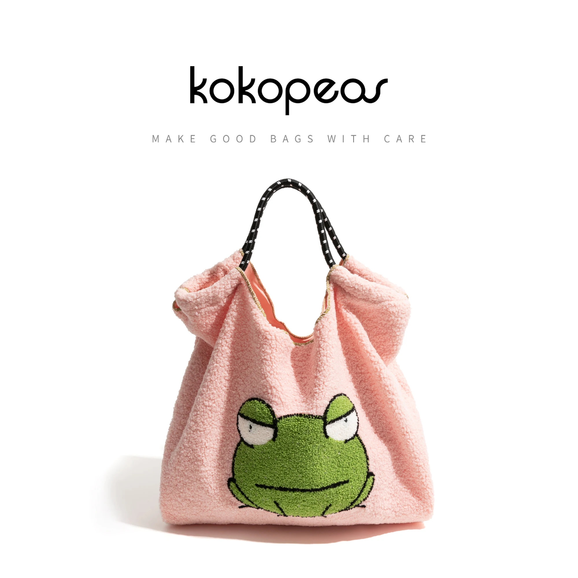 KOKOPEAS tessuto di cotone Pluffy Animal Pattern Tote Bag per donna borsa a tracolla con coulisse quadrata Color caramella borsa leggera