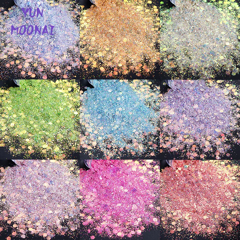 YunMooNai 10ml New Mixed Epoxy Resin Hexagon Glitter Powder Holographic Loose Sequins Flake for Nail Decoration Accessories