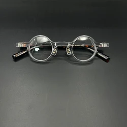 Vintage 35mm round acetate fiber eyeglass frame, high-quality Retro  transparent color, tortoiseshell color eyeglass frame