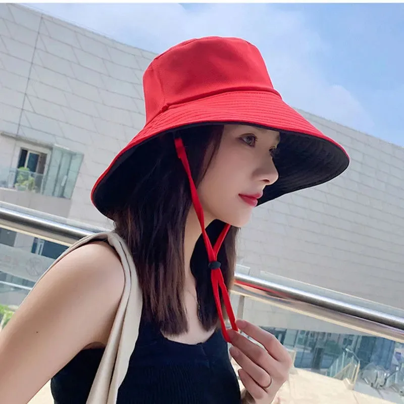 Unisex Double-Sided Fisherman Hat Broad Brim Sunshade Outdoor Windproof Sun Prevent Hat Korean Style Foldable Bucket Hat