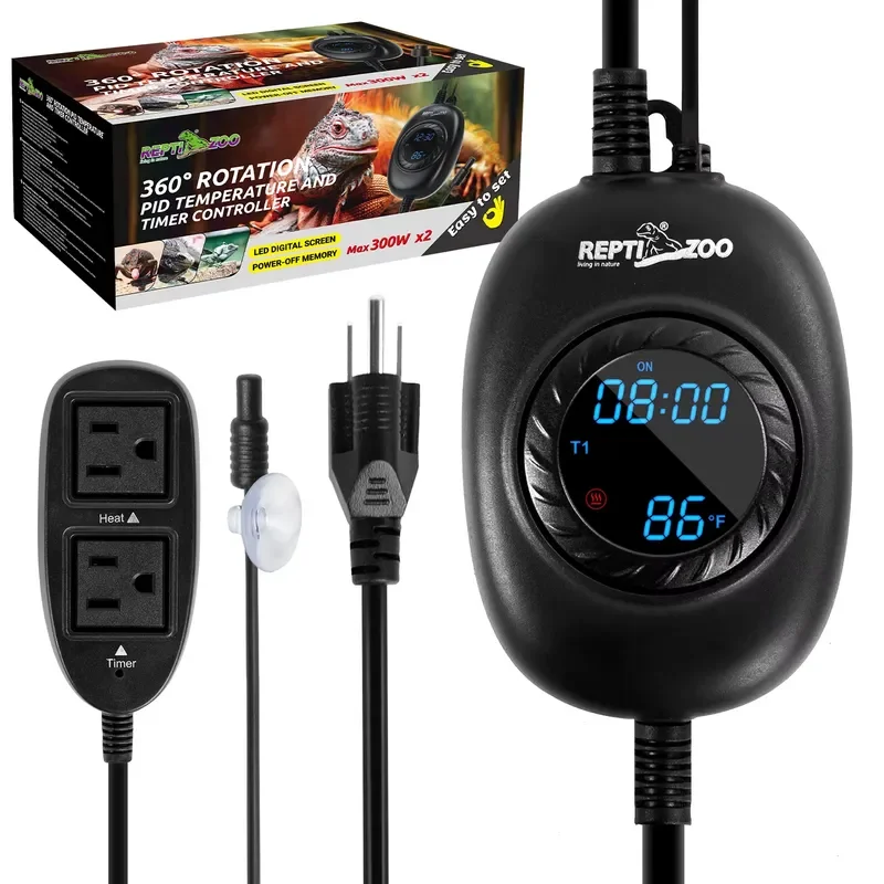 for REPTIZOO 360 Rotation Timing Temperature Multi Function Reptile PID Dimming Thermostat Timer Controller 300W Max Output