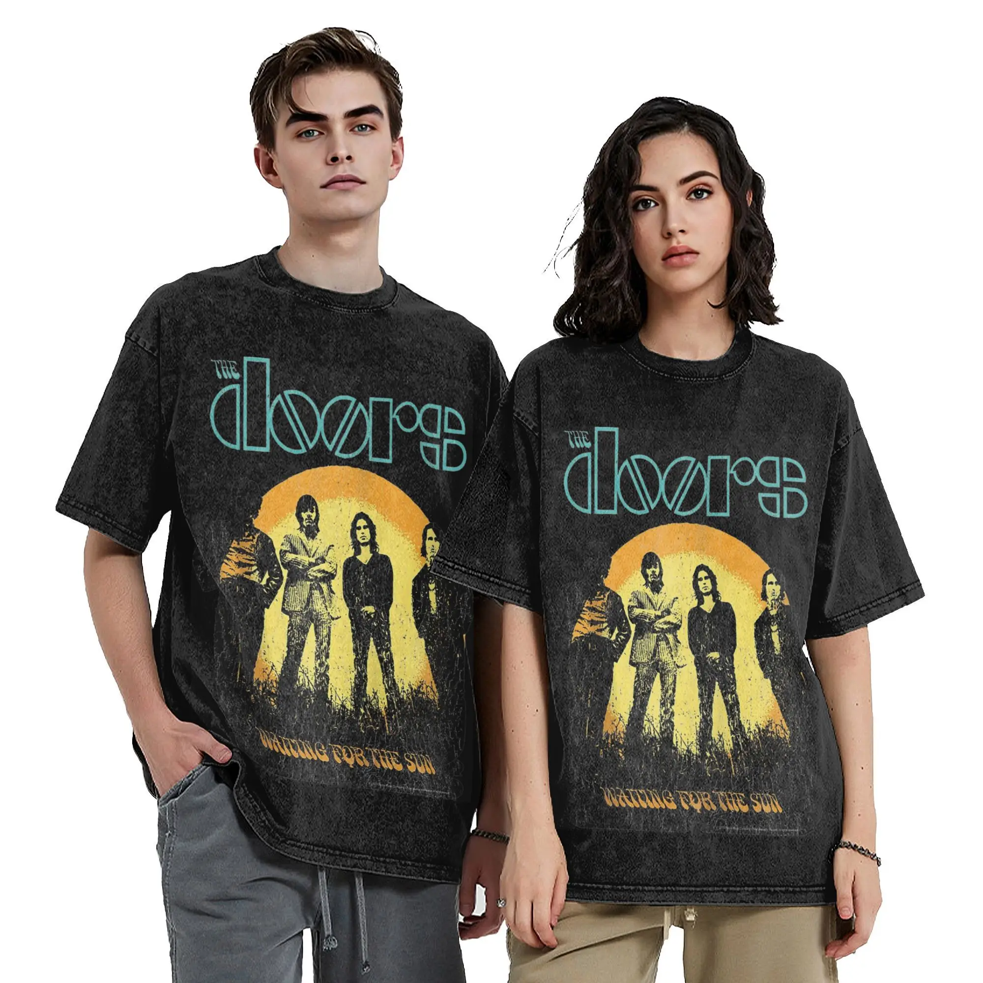 Hip Hop The Doors Rock Band Apparel T Shirt for Men Women Waiting For The Sun Cotton Washed Tee Shirt Clothes