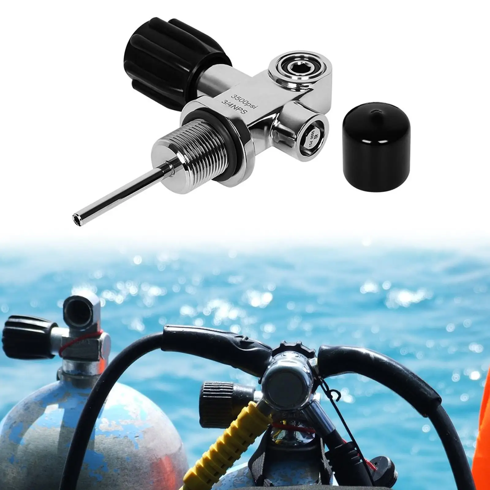 

Scuba Diving Cylinder Valve 3/4NPS Thread High Pressure Metal Regulator for 0.5l Mini Diving Tank Outdoor Snorkeling