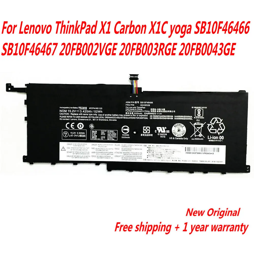 

NEW 01AV439 Laptop Battery For Lenovo ThinkPad X1 Carbon X1C Yoga SB10F46466 SB10F46467 20FB002VGE 20FB003RGE 20FB0043GE