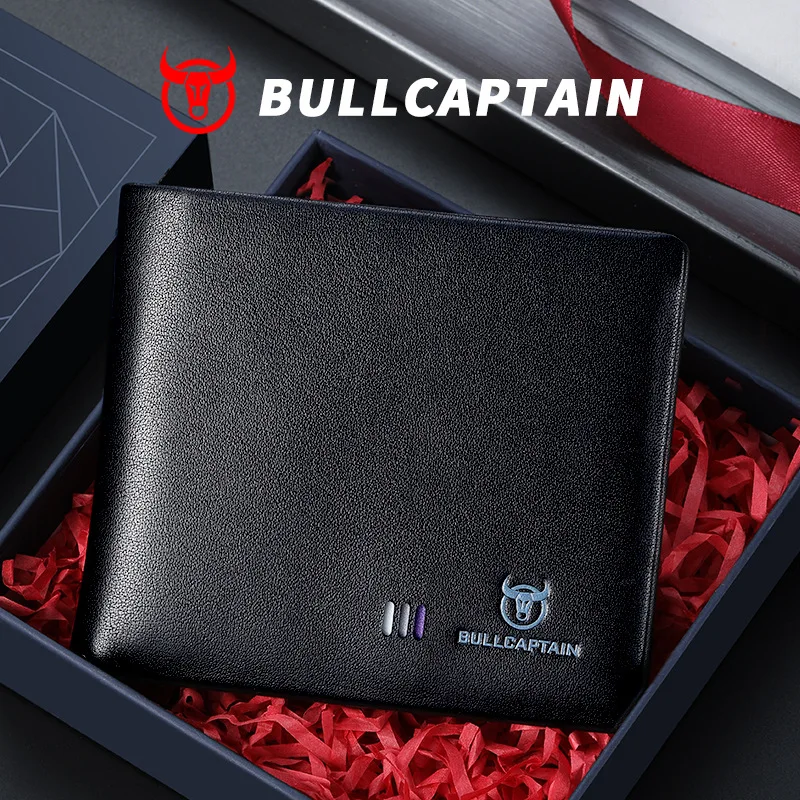 

Мужской кожаный RFID-кошелек BULLCAPTAIN с большим количеством отделений для карт, окошком для ID, слотом для наличных, тонкий, в подарочной коробке, для деловых мужчин