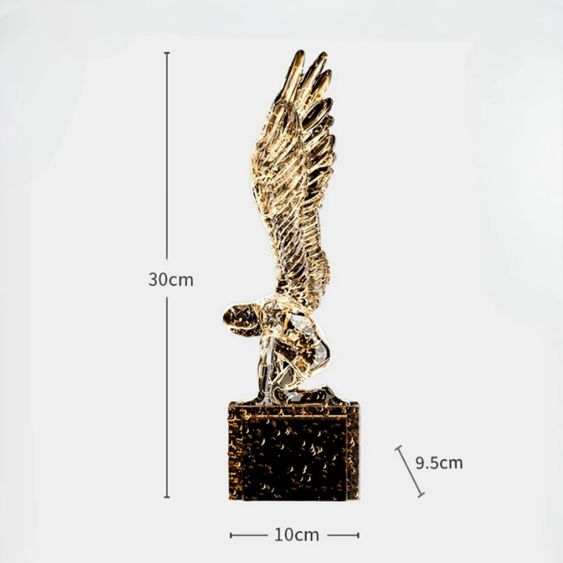 Resin Kneeling Angel Statue Golden Foil Transparent Wing Sculpture Desktop Ornament Modern Living Room Home Decor Art Figurine