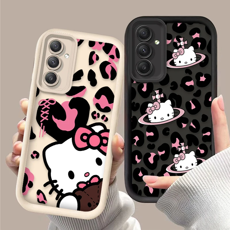 Sanrio Hello Kitty Leopard Print Case for Samsung Galaxy S24 S23 S22 S21 Ultra Plus FE A54 A34 A14 A73 A53 A33 5G Silicone Cover