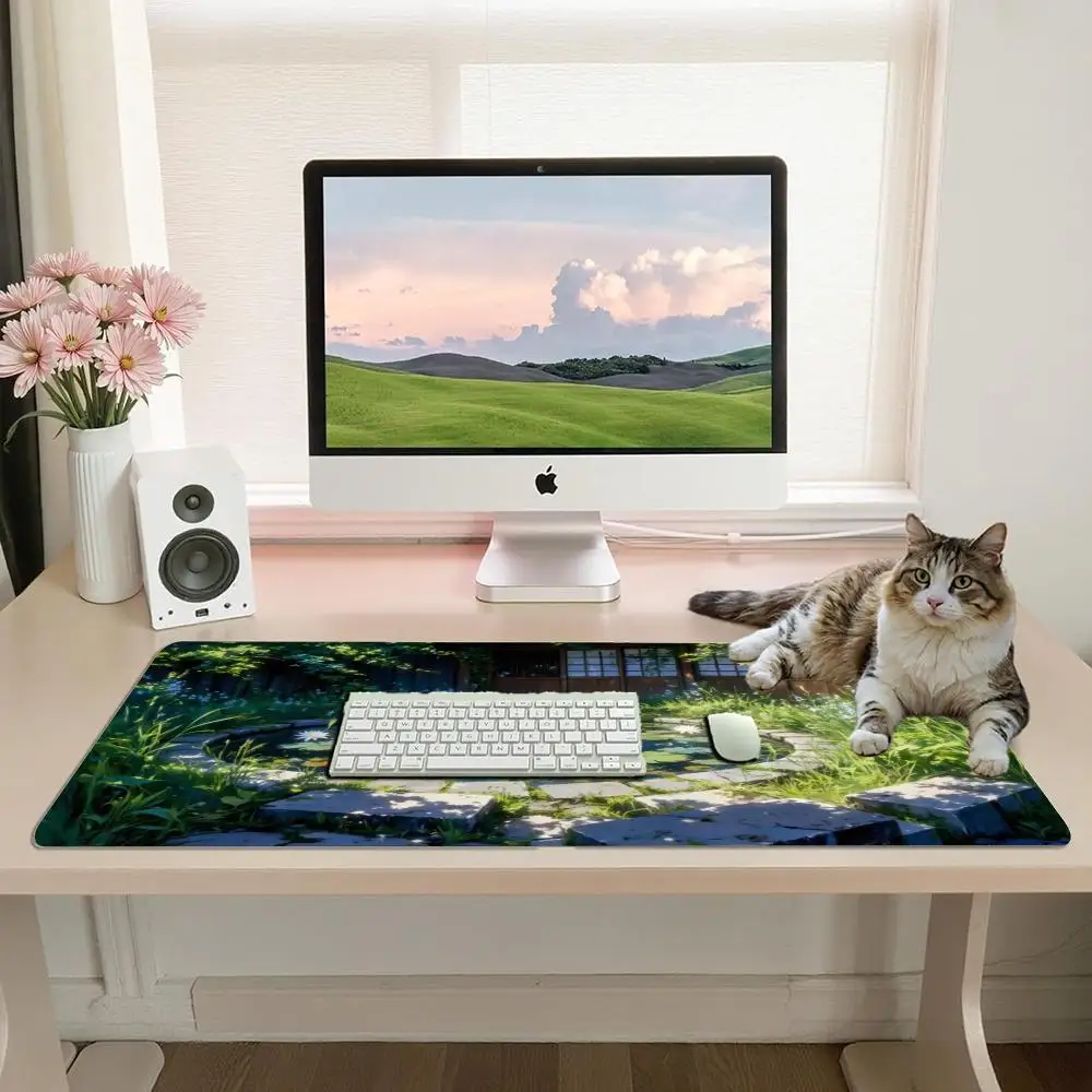 Anime Style Japanese Zen Garden Large Mouse Pad XXL Anti‑Slip Rubber Desk Mat Lotus Pond Gaming Keyboard Mousepad For Home