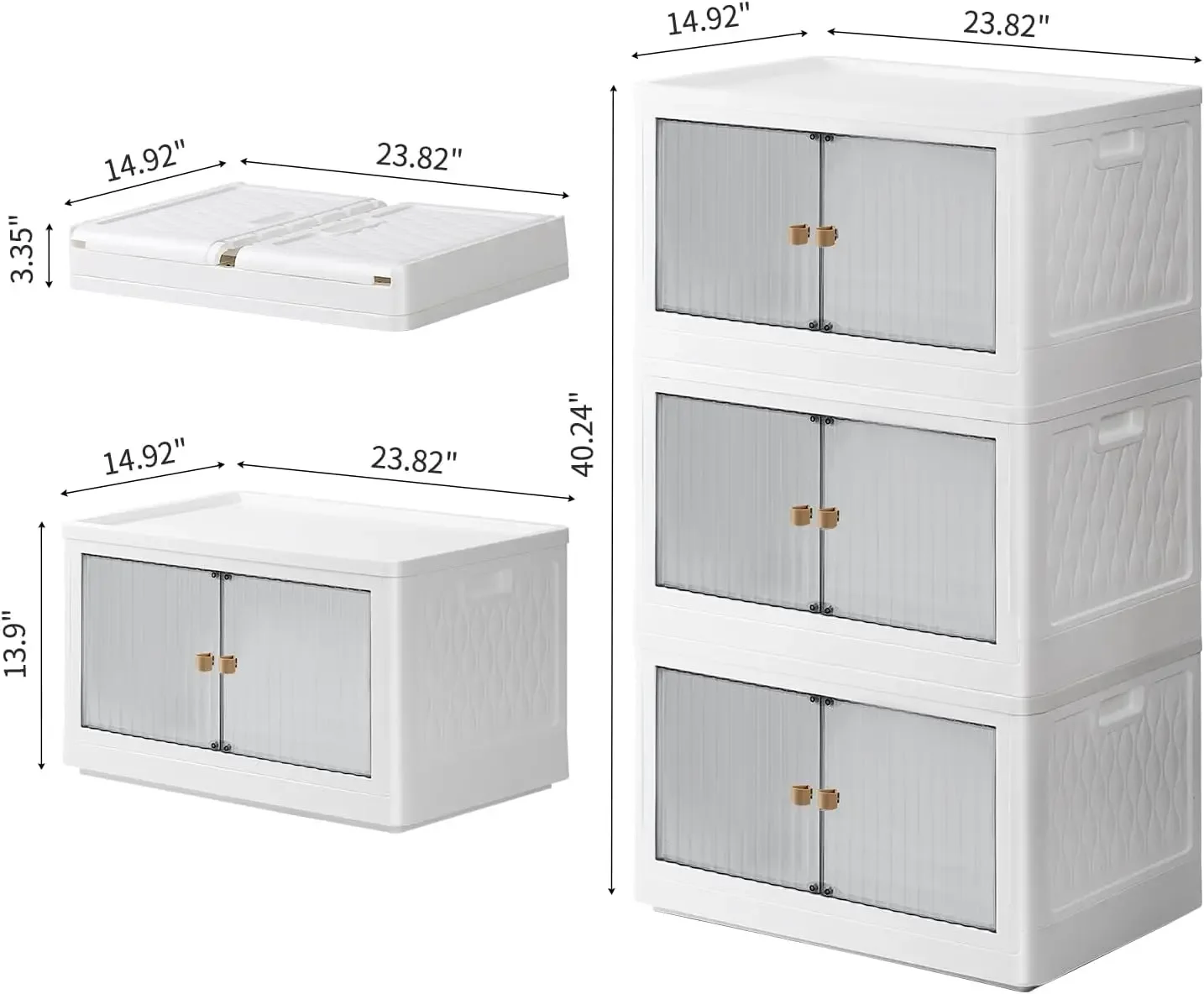 Storage Bins with Lids 3 Pack,Collapsible Storage Bins with Doors Plastic Folding Storage Box with Wheel