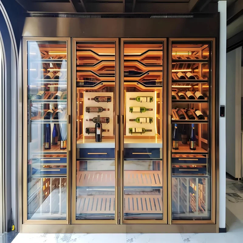 

Customize.Modern Stainless Steel Wine Cabinet Display Cabinet with Glass Openings Living Room Furniture