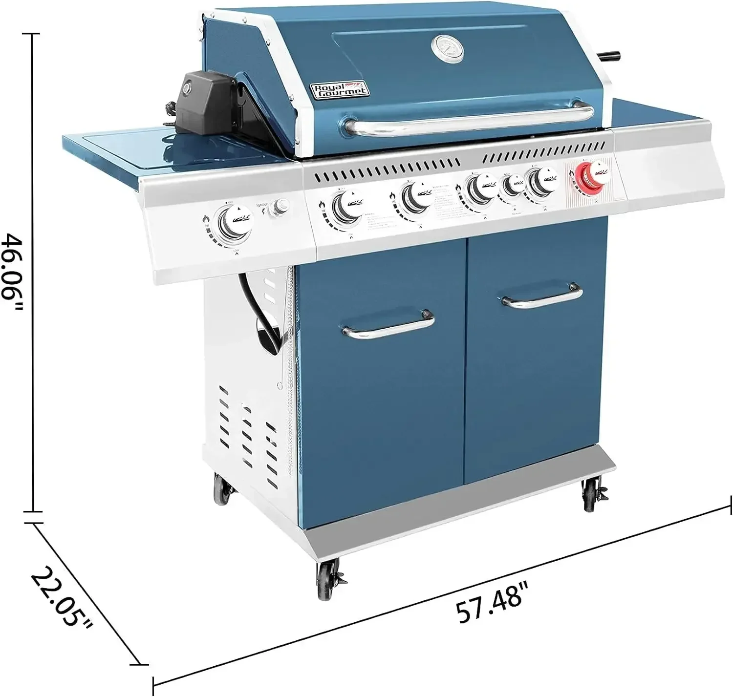 BBQ Cabinet Style Propane Gas Grill W/Rotisserie Kit, 74,000 BTU Patio Picnic Backyard, Outdoor Party, Blue New