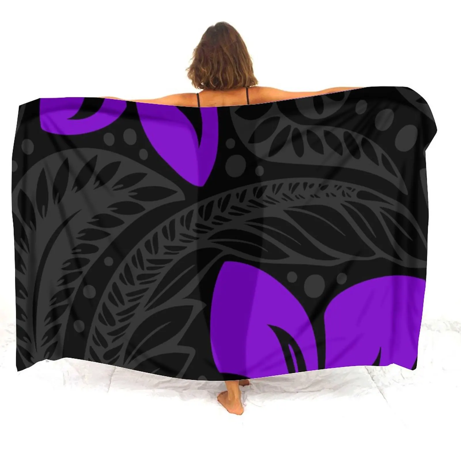 

Customizable Polynesian Ember Sarong Women Fern Pattern Shawl Skirt Lightweight Jungle Retreat