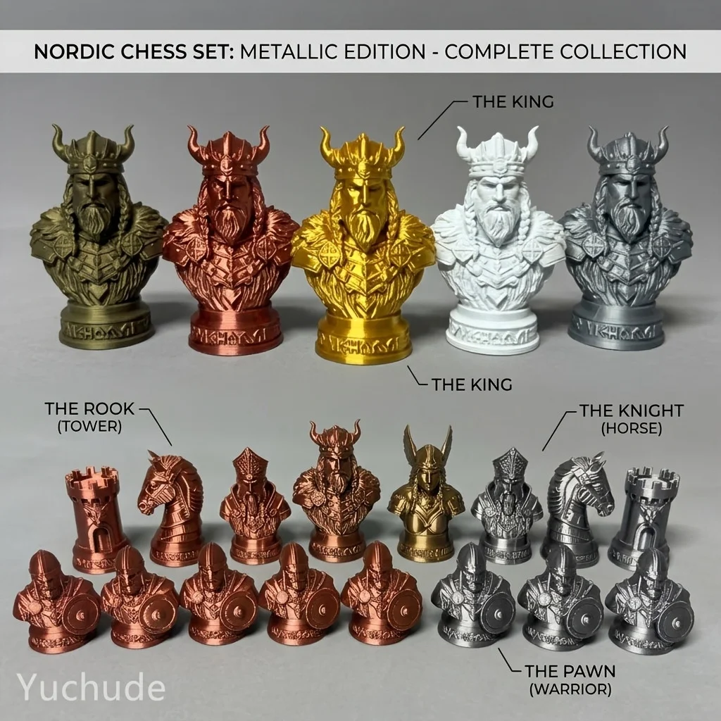 Viking Chess Pieces 3D Printed, Chessmen Board Game Figurine Nordic, Warrior Statue Craft Ornament Home, Office Desktop Decor