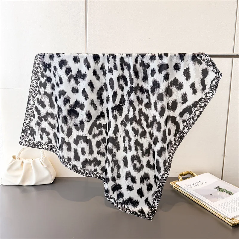 

Luxury Y2K Leopard Print Square Silk Scarf Soft Satin Silk Street Style Bandana for Women Neck Hair Wrist Bag Wrap Accessory