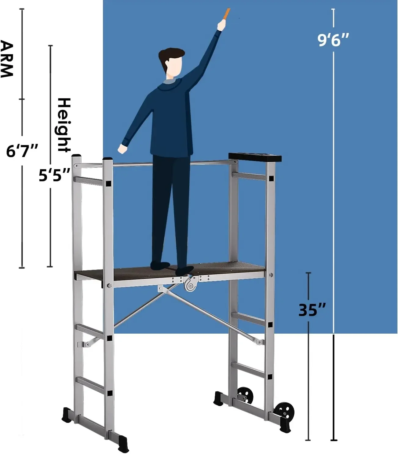Scaffolding, Portable Scaffolding Ladder, Rolling Scaffolding Work Platform, Scaffold Tower, Ladder Stool Work Bench, Adjustable