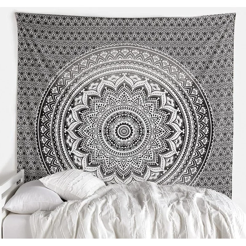 VIKAMA Ins Wind Decor Black and White Minimalist Mandala Tapestry Artistic Wall Hanging Living Room Entryway Home Decor