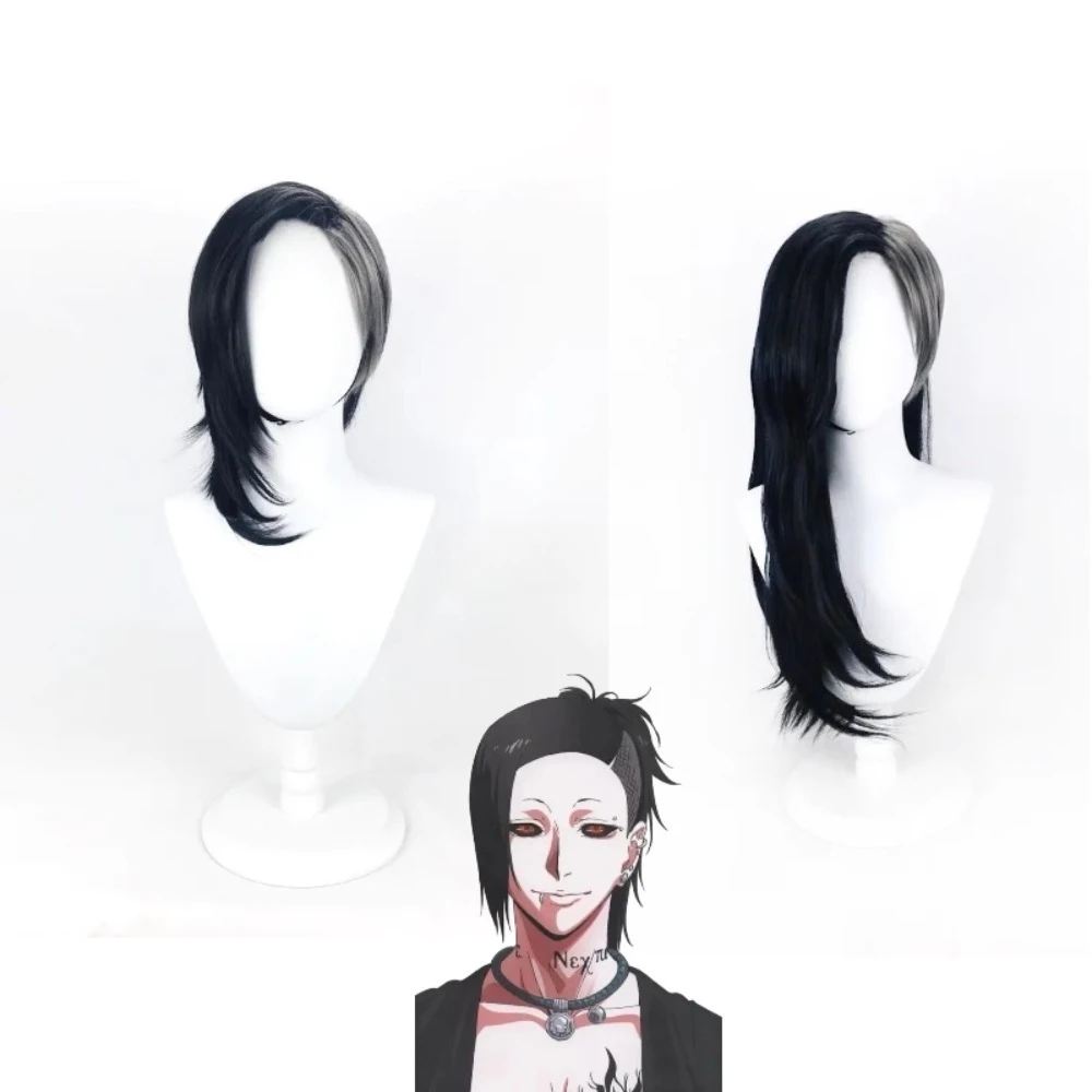 

Парик для косплея Tokyo Ghoul, черный, серый, длинный, короткий стиль, волосы Kaneki Ken для аниме-костюма