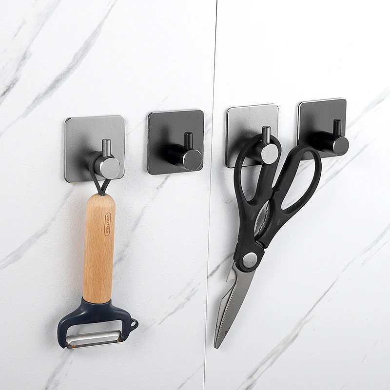 ULA Grey Black Wall Hooks Self Adhesive Wall Door Hooks For Key Clothes Rack Towel Holder Hang on the Wall Hanging Hooks