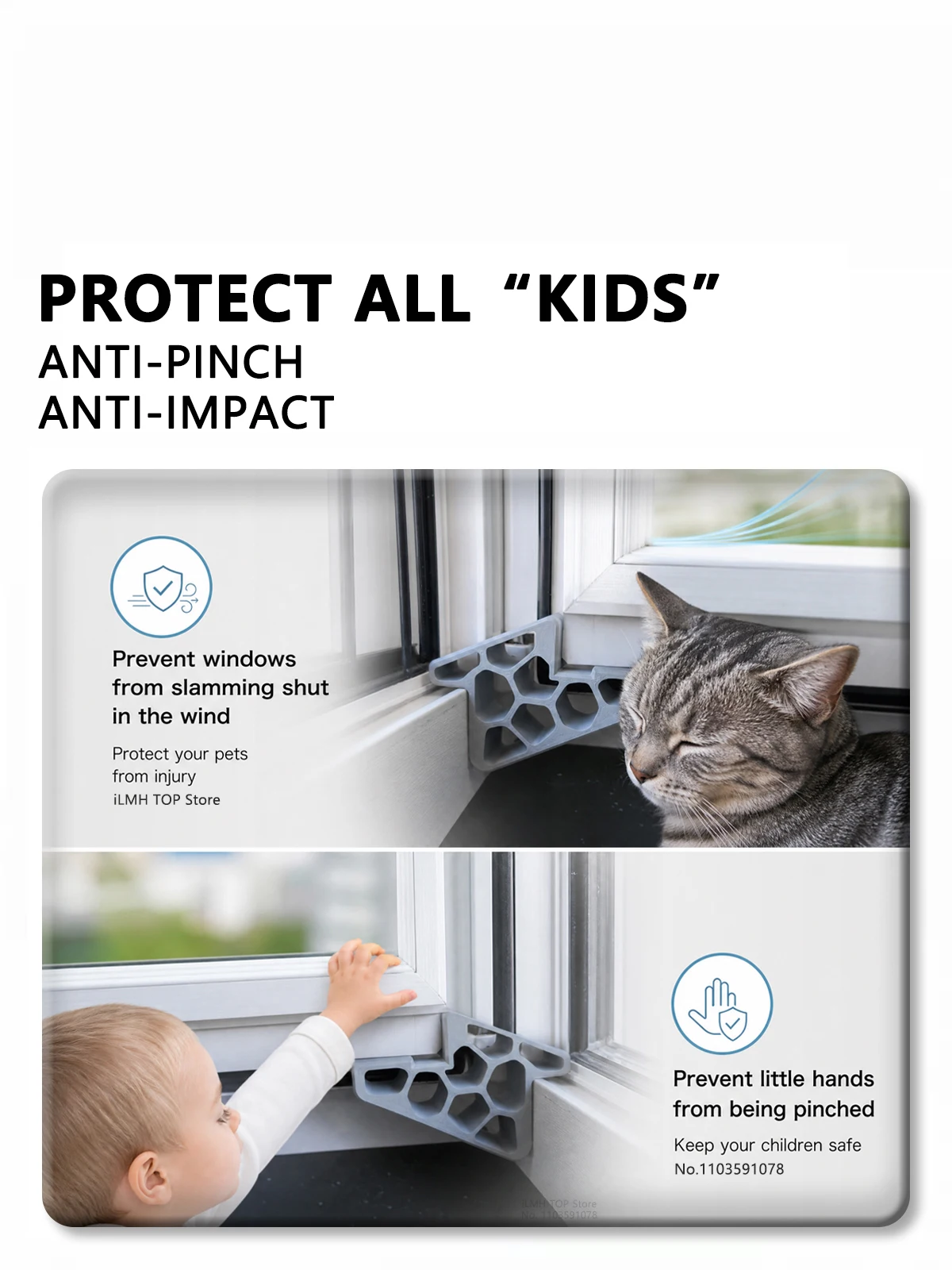 iLMH Heavy Duty Door Stopper, Non-Slip Balcony Window Door Wedge, Protect Cats Kids Prevent Accidents, for Home Office Kitchen