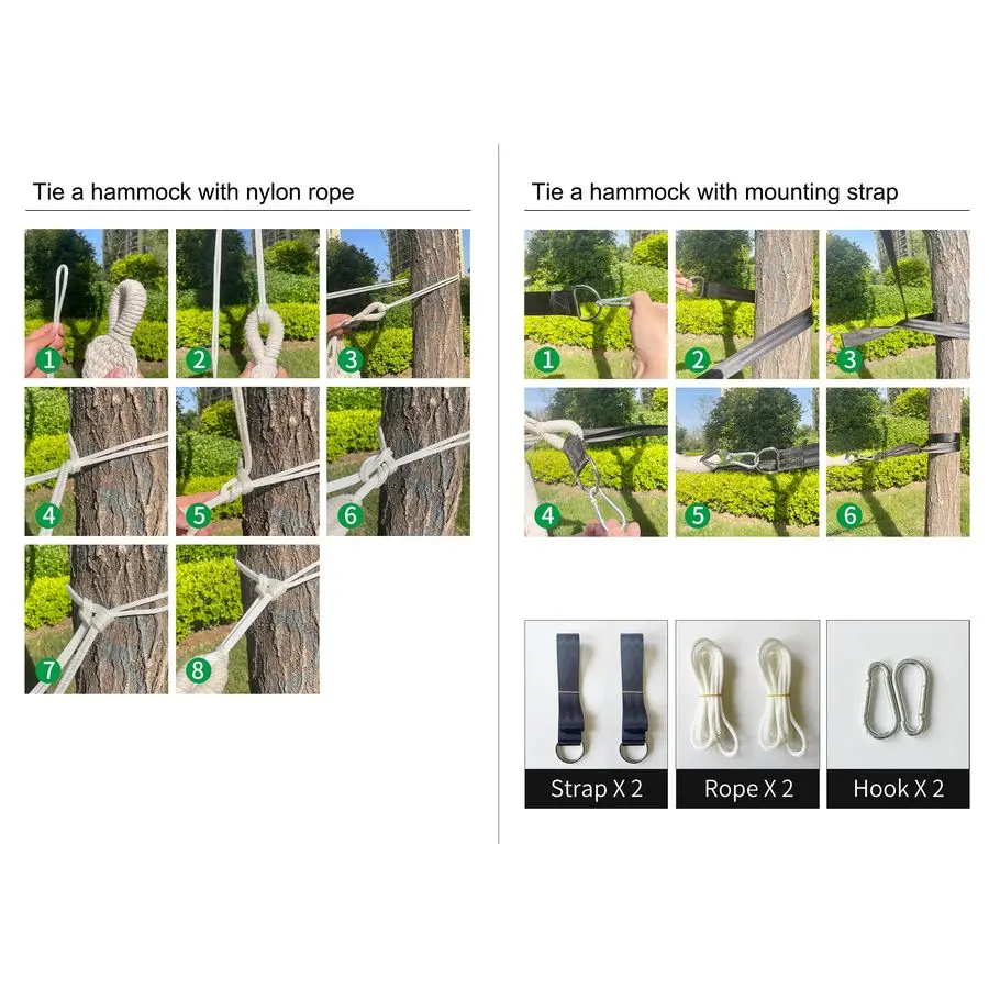 

Double Hammock, Heavy Duty 500 lb Load Capacity Tassels and Fishtail Knitting with Mounting Straps for Outdoor Camping Patio Bal