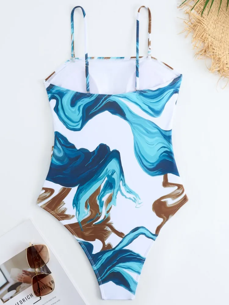 Retro Bikini Printed Fashion One Piece Swimsuit And Cover Up With Skirt Tight Women's Bandage Summer Beach Luxury Elegant