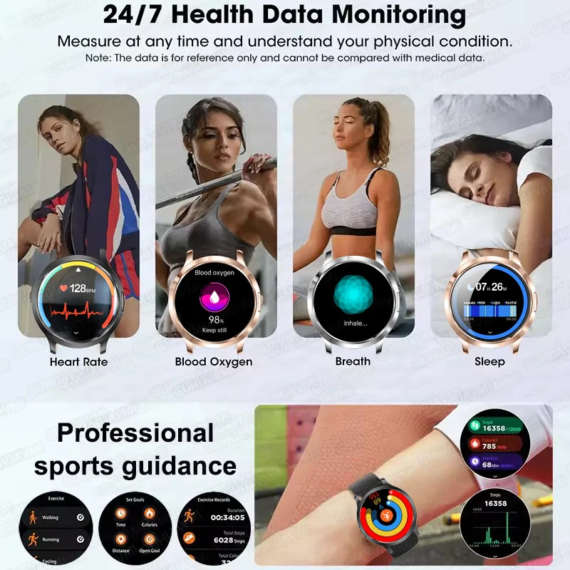 ساعات ذكية عصرية للنساء 1.32 بوصة شاشة AMOLED بلوتوث مكالمة معدل ضربات القلب مراقبة النوم نماذج رياضية ساعات ذكية للرجال والنساء