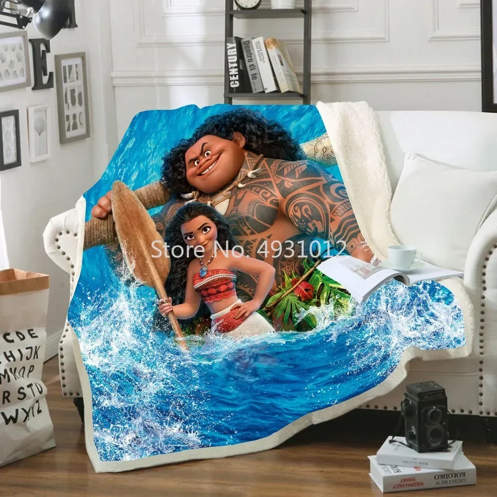 2024 Cartoon Princess Moana and Maui Blankets Plush Throw for Sofa Bed Cover Single Twin Bedding Baby Girls Children Gift