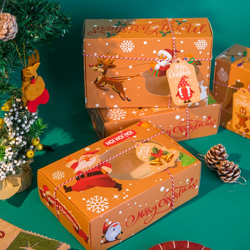 LBSISI Life-Christmas Treats Boxes, Santa Reindeer Pattern, Reusable, Packing Cookie, Party Supplies, 5 Pcs, 12Pcs