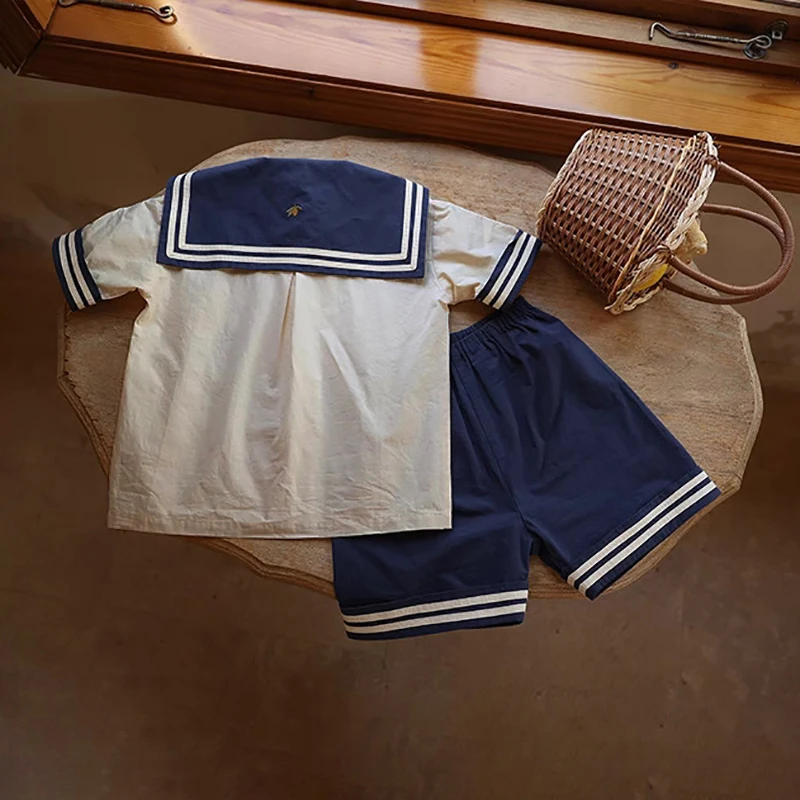 Baby Boy Girl Clothes Sets Sailor Collar Soft Cotton Fashion Baby Navy Uniform Baby Costume