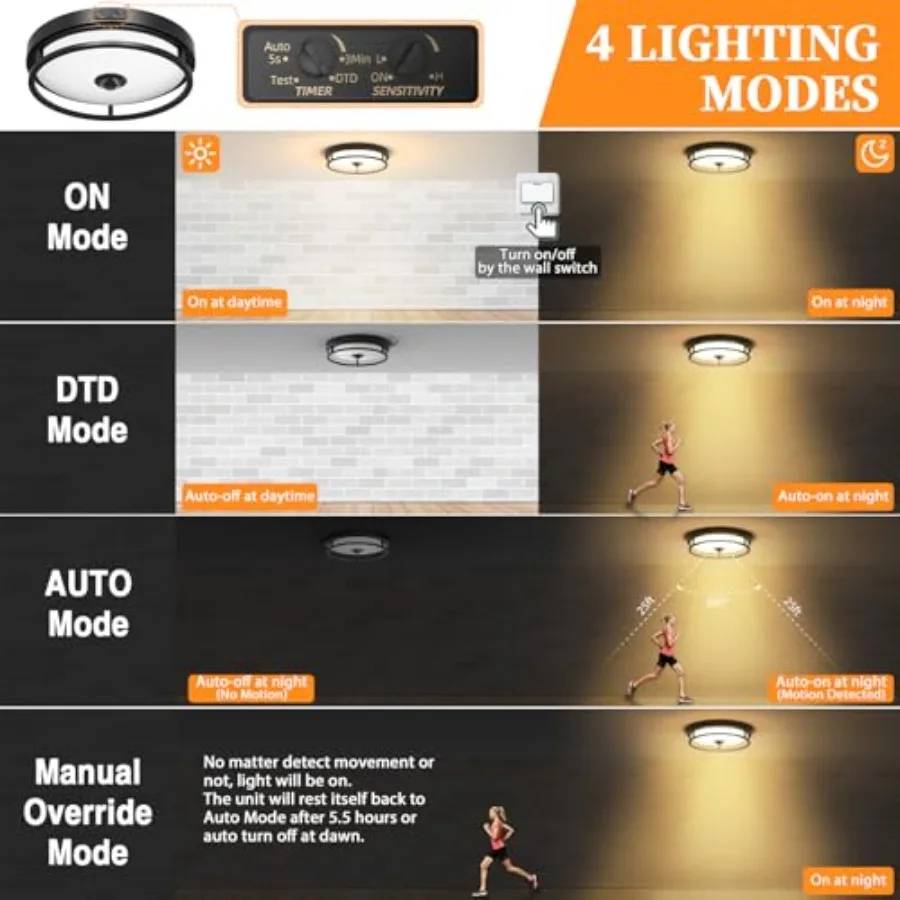 Motion Sensor Outdoor Ceiling Light Flush Mount LED Ceiling Light Fixture 12" Dusk to Dawn Porch Lights for Outdoor Ceiling Cei view 3