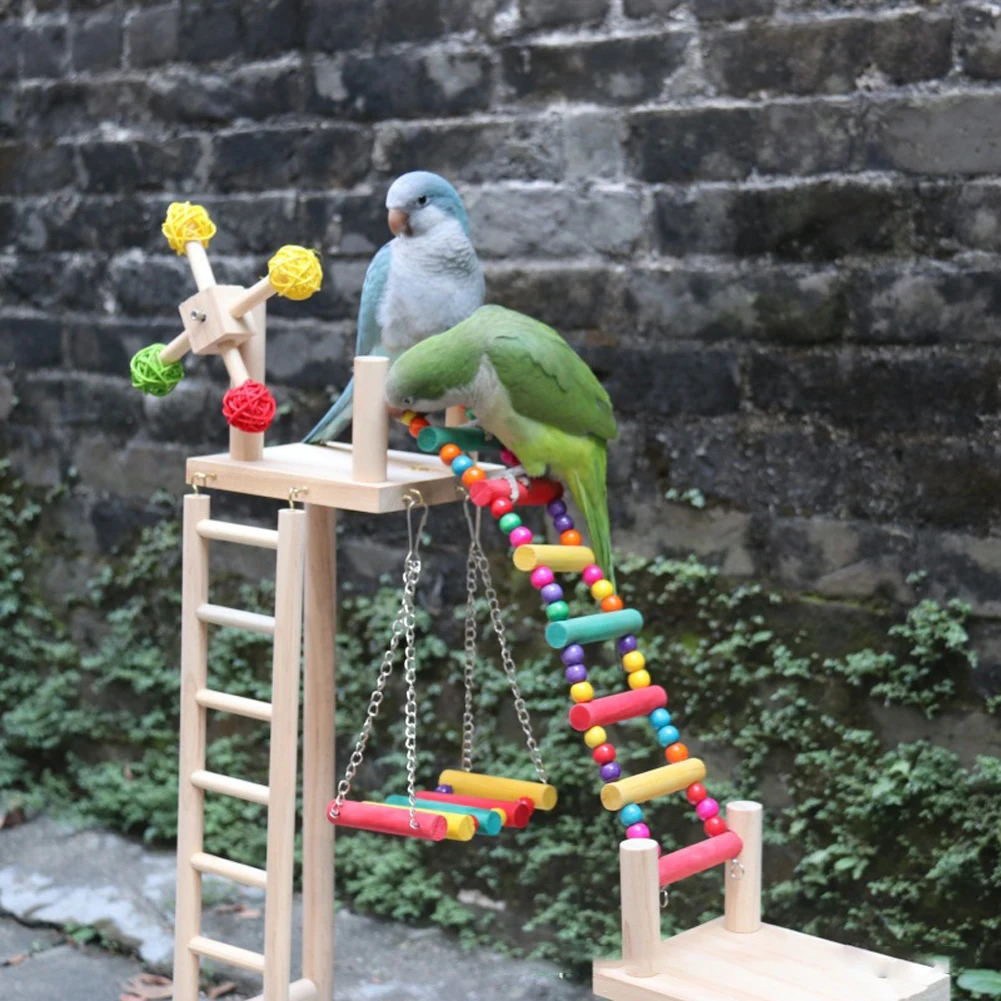 Parrots Playground Bird Perch Play Gym Stand Wooden Parrot Playstand With Ladder Swing Bird Toys For Parakeet Cockatiel Lovebird