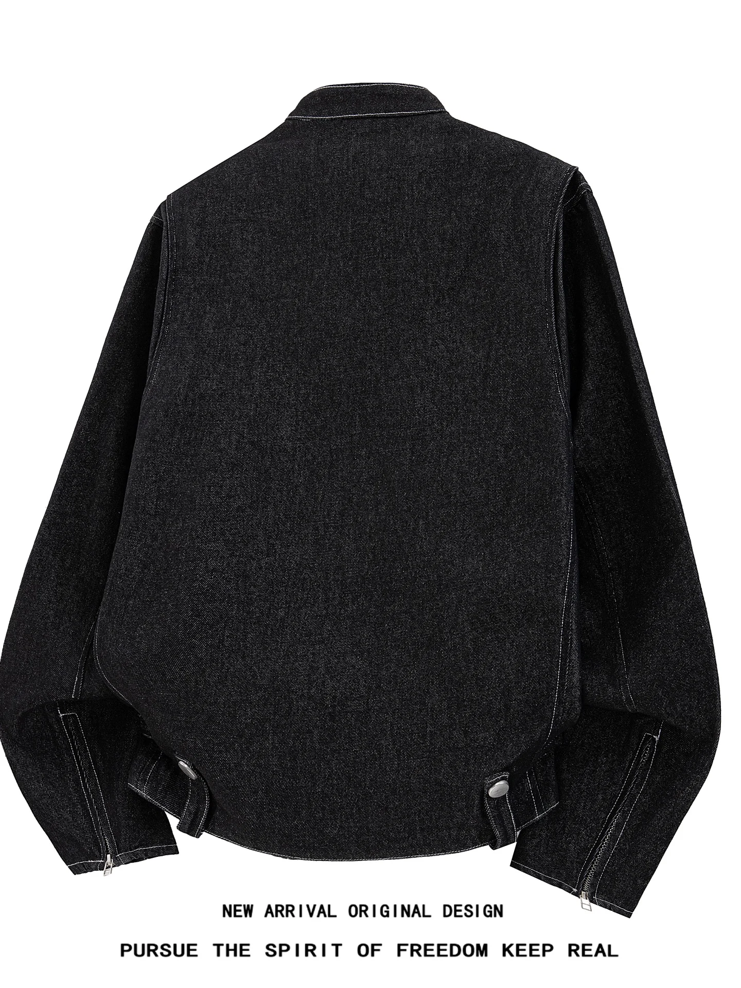 Cleanfit Deconstructed Shoulder Jeans Jacket Men's Original Color Black Multi-Zipper Pocket Stand Collar Short Workwear Jacket