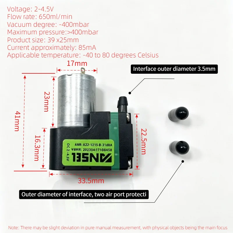 Micro Air Pump 4.5V DC, Gas Sampling Diaphragm Vacuum Pump, Portable Analyzer Replacement Part