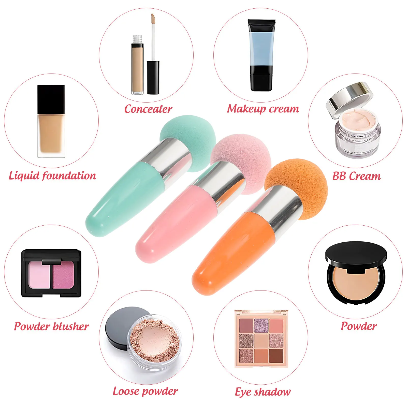 

3pc Mushroom Head Shaped Women Sponge Brush Lollipop Makeup Tool Reusable Powder Foundation Cream Concealer Applicator