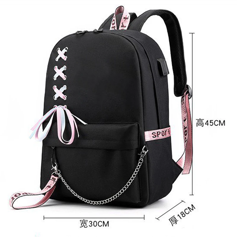 School Backpack for College Students Fashion Trend Travel Backpack USB Charging Laptop Bagpack Black School Bags for Teenager