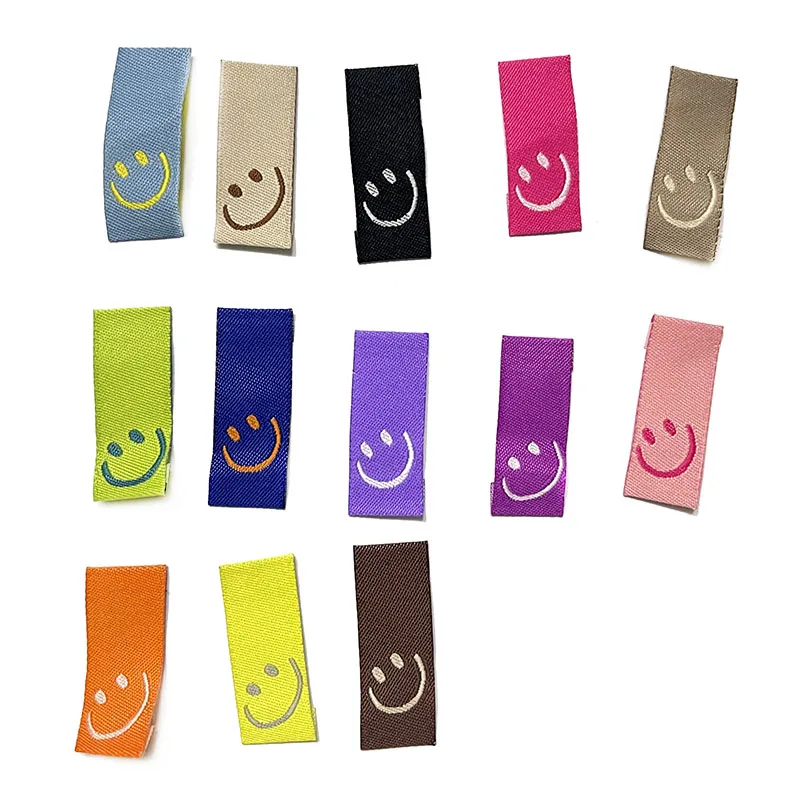 50Pcs 11Colors Smile Embroidery Labels For Handmade Garment Tags Kids Clothes Care Bags DIY Supplies Sewing Accessories 1.5x4cm