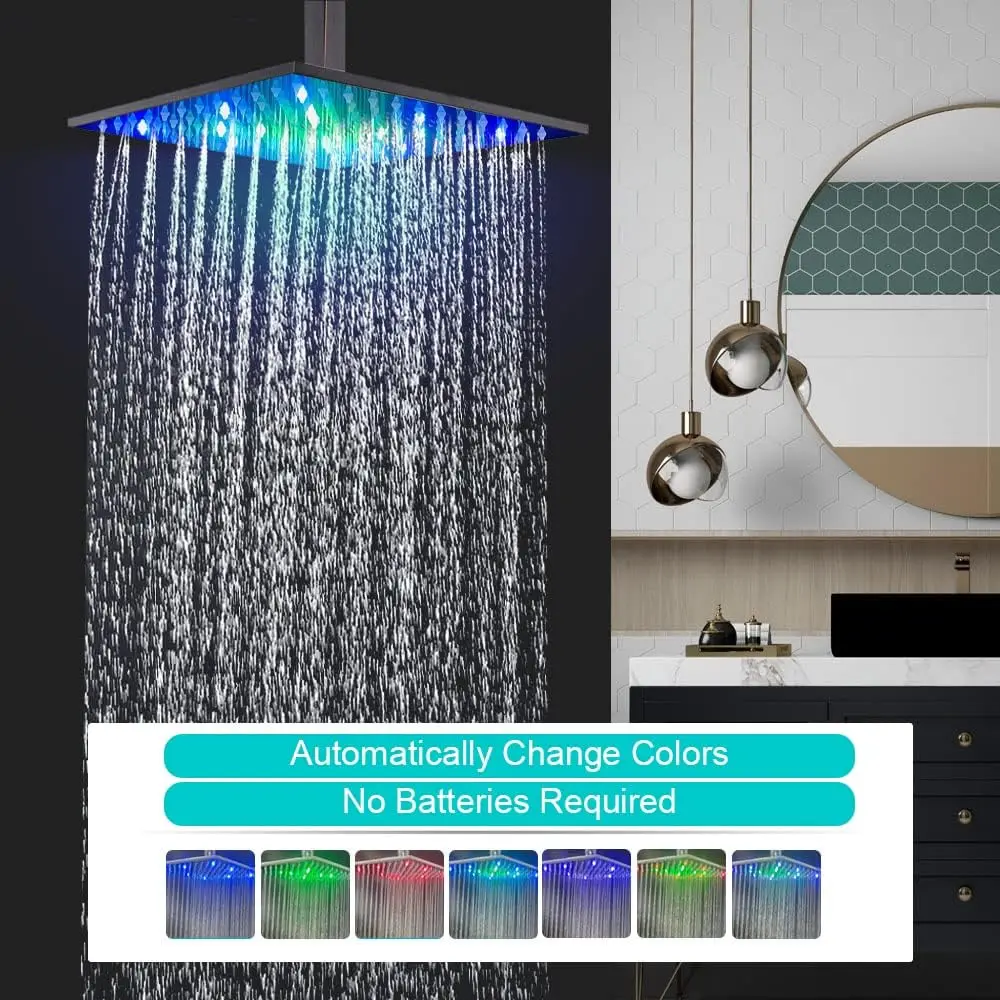 Oil-Rubbed Bronze  Multi Colored LED Rain Shower and Handheld Sprayer, Ceiling Full Body Shower Faucet Set Combo Kit