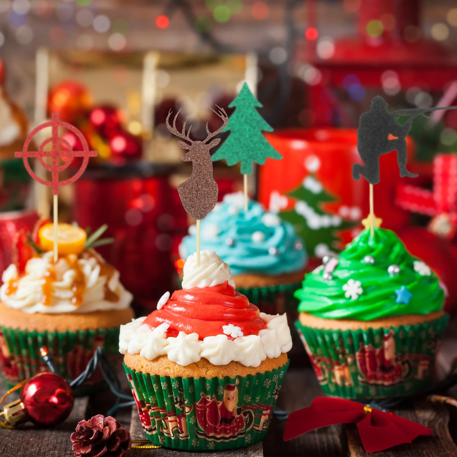 

12pcs Birthday Cupcake Topper Hunting Theme Cake Decoration Set for Party Themes Personalized Cake Decorative Props