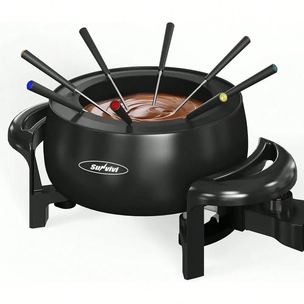

Electric Fondue Pot Set For Melting Chocolate Cheese, 3 Quart Fondue Set With Adjustable Temperature Control And 8 ColorCoded F