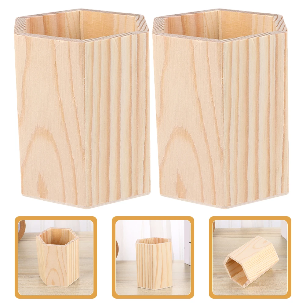 

6pcs Wooden Pen Holder Sturdy Pine Natural Wood Desktop Organizer Pencil Cup Office Stationery Storage Box Brush Container