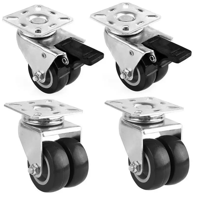 Fixkit 4pcs Doppel rollen 50mm Gummi transport rollen mit Bremsen Lenk rolle, Tragfähigkeit 300kg, Rollen bremse
